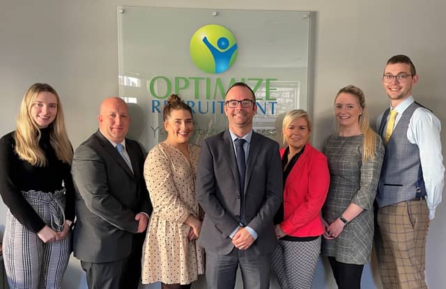 The award-nominated staff of Optimize Recruitment: Sarah Lawlor, Paul O’Carroll, Sarah Dowd, Eoin Carey, Gemma Butler, Ciara Lawlor and Lee Doheny