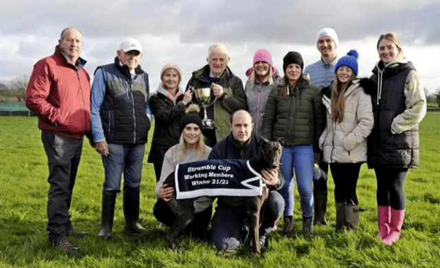 Pictured is John Strumble presenting the Frank Strumble Cup to Mary O’Donnell at Knockgraffon Coursing in New Inn.