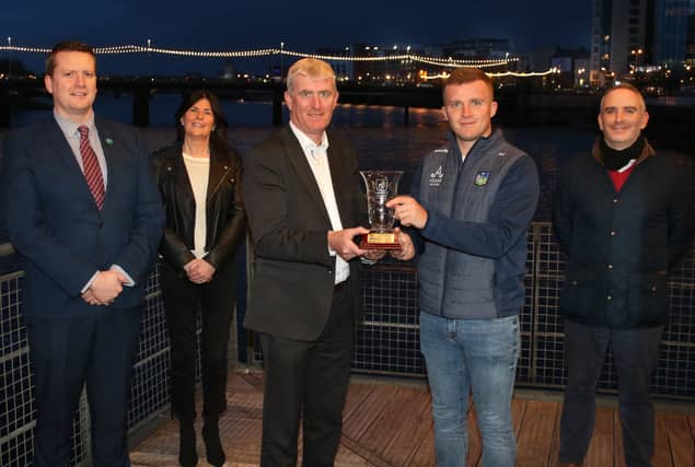 John Kiely, Limerick hurling manager and player, Peter Casey with sponsors, Darren Harding, Clayton Hotel; Mary O'Riordan, Southern; Donn O'Sullivan, editor, Limerick Leader | PICTURE: Adrian Butler
