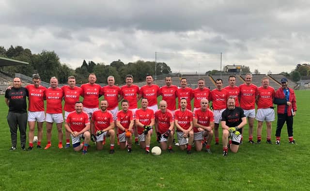 The Louth team ahead of throw in Clones. (Photo: Louth Gaelic Masters Facebook)
