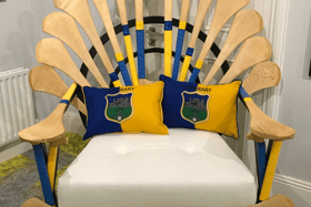 Throne of games: the chair in Nenagh’s new tourist office that has been decorated with different styles of hurleys all made locally