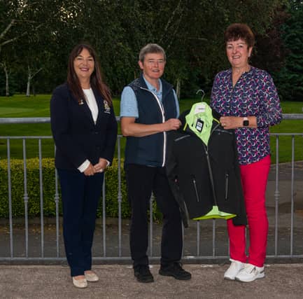Mannon Castle Lady Captain Marie Sweeney with Madeleine Devine, winner of the Frances Duffy Memorial and Teresa Butler (sponsor Butler Transport)