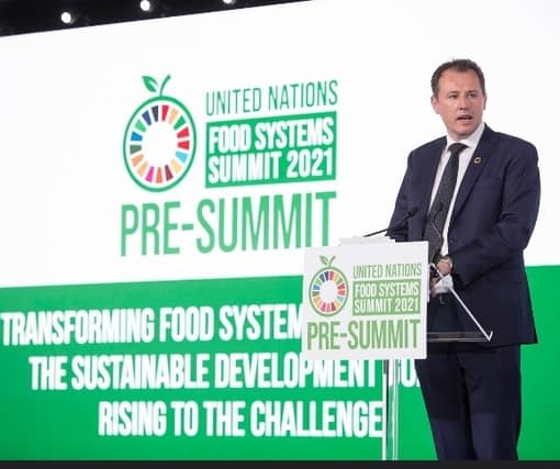Minister for Agriculture, Food and the Marine, Charlie McConalogue, TD; speaking at the UN Food Systems Pre-Summit in Rome, July 2021