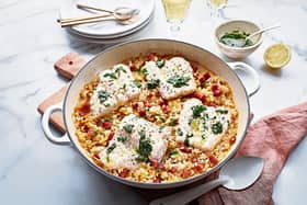 Baked rice with hake