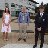 Rachel Bradley, Councillor Stephanie Quigley, the Mayor of Causeway Coast and Glens Borough Council Councillor Richard Holmes and Fergus Bryce pictured at Cloonavin.