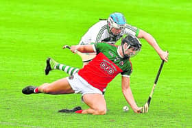 Niall Brassil and TJ Reid battle for possession during Saturday's league clash between Shamrocks and James Stephens. Pic: Willie Dempsey