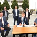 Laois County Council Cathaoirleach inks contract for Laois council house retrofitting at Laois County Council HQ in Portlaoise. Picture: Michael Scully