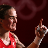Ireland's Olympic boxing finalist Kellie Harrington celebrates her semi-final win in Tokyo on Thursday morning