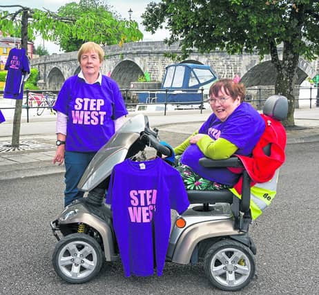 Kathleen O’Connor (right) was busy with Paula Casey fundraising for the Step West exoskeleton raffle Picture: Gerry Faughnan
