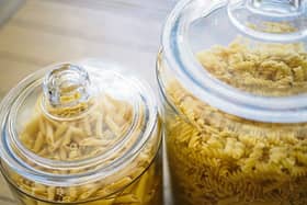 Use pretty see-through storage containers for pasta shapes