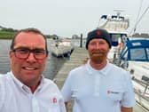 Limerick-man Peter Lawless (right) aims to be the first Irishman to sail non-stop, around the world on his own. Also pictured at  Kilrush Marina was  Peter Murphy, Ei Electronics who are sponsoring th