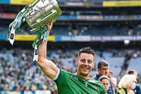 Dan Morrissey celebrates at Croke Park last week after helping Limerick retain the Liam MacCarthy cup | PICTURE: RAMSEY CARDY/SPORTSFILE