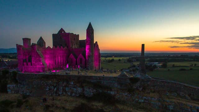 The Rock of Cashel bathed in pink for 'play in pink' day