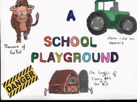 Patrick, who is just seven,  sent in the picture below and he wants to tell everyone that farmyards are not a playground.  Patrick drew a number of images specifically to keep children safe.  He says that water barrel are dangerous, farm animals are not pets, always beware of the bull, never ride on tractors, don't play with farm equipment and to know that only one lungful of slurry gas can kill.  Well done Patrick!