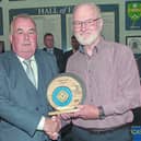 Then chairman of the South Tipp GAA Board Hugo Browne, presenting Dinny Burke with a Hall of Fame Award in 2019. Dinny will be inducted into the Slievenamon HoF one of these days!