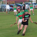 James O'Sullivan (Cashel King Cormacs) tires to get away from the attention of Brian Gavin (Solohead) when the sides met in the Tipperary Co-Op West Junior B Hurling Championship semi-final Photo: Fra