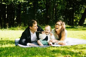 Gillian pictured with her husband Damien and son Senan