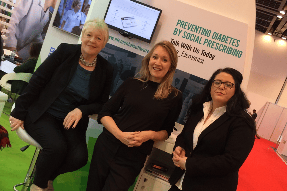 Mary McKenna, left, pictured at an exhibition with Jennifer McNeff and Leann Monk from locally-based Elemental Software.