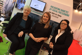 Mary McKenna, left, pictured at an exhibition with Jennifer McNeff and Leann Monk from locally-based Elemental Software.