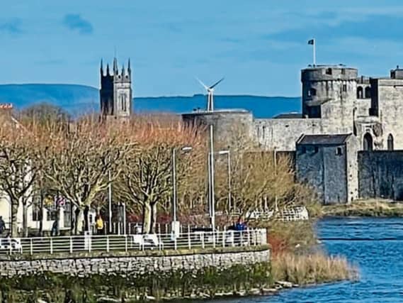 The wind turbine is visible from Limerick's King John's Castle