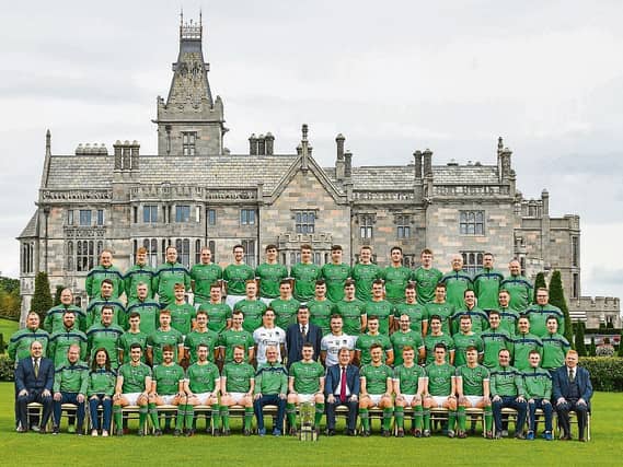 Iconic picture: The All-Ireland winning squad of 2018 photgraphed with team sponsor and TLC ambassador JP McManus outside Adare Manor | PICTURE: DIARMUID GREENE