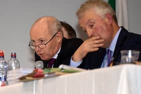 County Board vice-chairman Joe Kennedy pictured speaking at Monday night’s convention alongside County Board chairman John Devane. Picture: Eamonn McGee