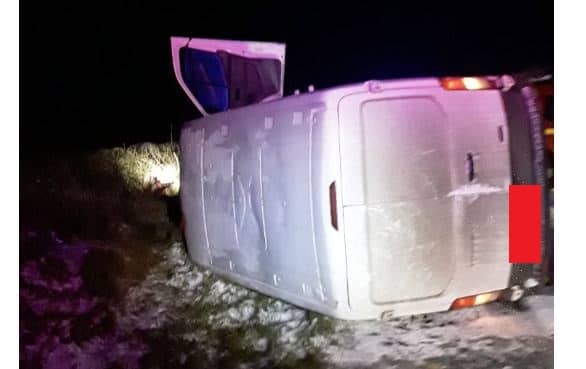 The overturned van on the N81 near Baltinglass