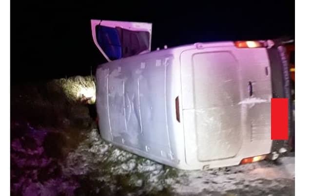The overturned van on the N81 near Baltinglass
