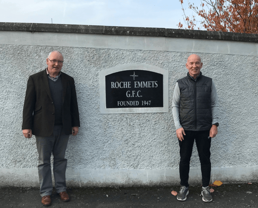 Cllr John Reilly and Alan O'Connell, chairman of Roche Emmets GAA club.