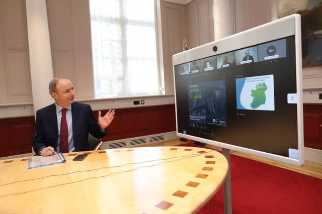 Taoiseach Michael Martin speaking to the local politicans today.