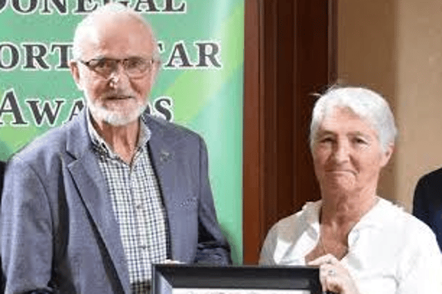 Multiple winner Danny McDaid with Chairperson of the awards Grace Boyle