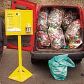 Tidy Towns Member Seamus Conway with the first fantastic haul of cans collected in a new Tidy Towns & ABP Initiative recently in Cahir.