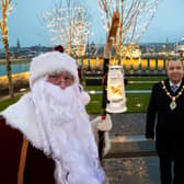 The Mayor and Santa get ready for the switch-on of Derry's lights.