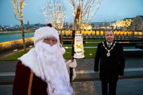 The Mayor and Santa get ready for the switch-on of Derry's lights.