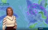 Joanna Donnelly presenting the Met Éireann Storm Alex weather forecast on RTÉ during her time with Ireland’s meteorological service.