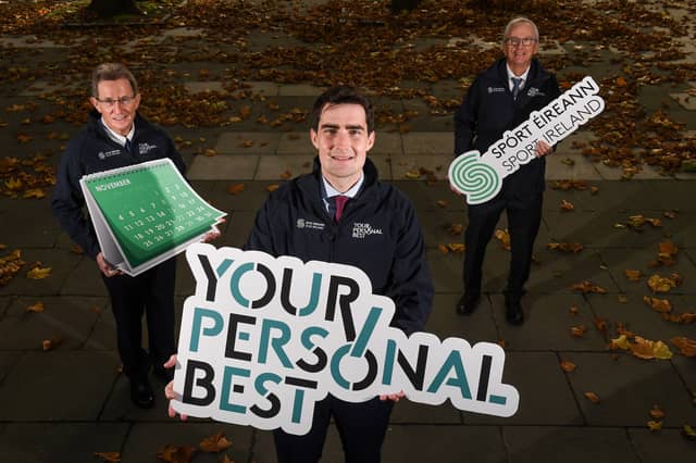 Minister of State for Gaeltacht Affairs and Sport Jack Chambers pictured alongside John Treacy and Niall Moyna