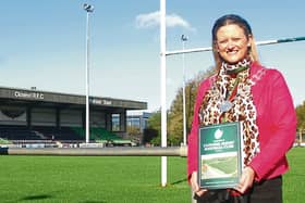 Mayor of Clonmel Cllr Siobhán Ambrose who launched "A History of Clonmel Rugby Football Club" at their home grounds at Ard Gaoithe, Clonmel, on Thursday morning last.