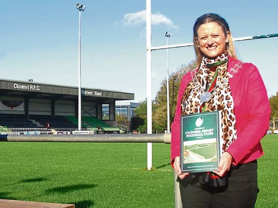 Mayor of Clonmel Cllr Siobhán Ambrose who launched "A History of Clonmel Rugby Football Club" at their home grounds at Ard Gaoithe, Clonmel, on Thursday morning last.