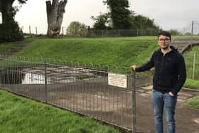 Cllr Sean Bateson outside the play park at Larchfield in Kilrea.