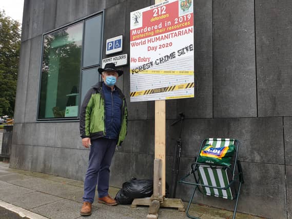 Offaly environmental campaigner Tom Roche at Offaly County Council headquarters in Tullamore this morning