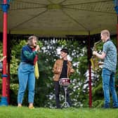The Limerick Jazz Festival was launched in the Peoples Park with with musicians left to right, Aisling O'Grady, Erin Fitzgerald, Hugh Clery Ward and Jamie Lundy - PICTURE: Picture: Alan Place