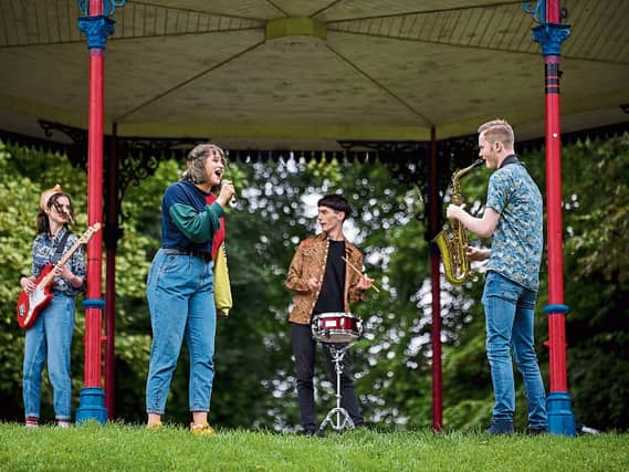 The Limerick Jazz Festival was launched in the Peoples Park with with musicians left to right, Aisling O'Grady, Erin Fitzgerald, Hugh Clery Ward and Jamie Lundy - PICTURE: Picture: Alan Place