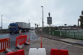 The terminus of the temporary cycle lane at the Shannon Bridge this Friday morning