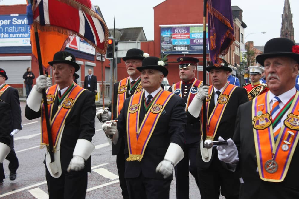 Orange Order on  parade in Belfast on the Glorious Twelfth of July