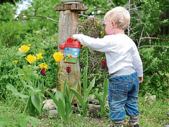Watering plants is a great little job for young gardeners Picture: Pixabay