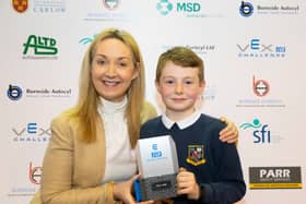 Luke Fanning from Scoil Padraig Naofa with Rosemary Flynn, Head of Student Services at IT Carlow. Luke accepted 2nd prize in the Driver Skills Change