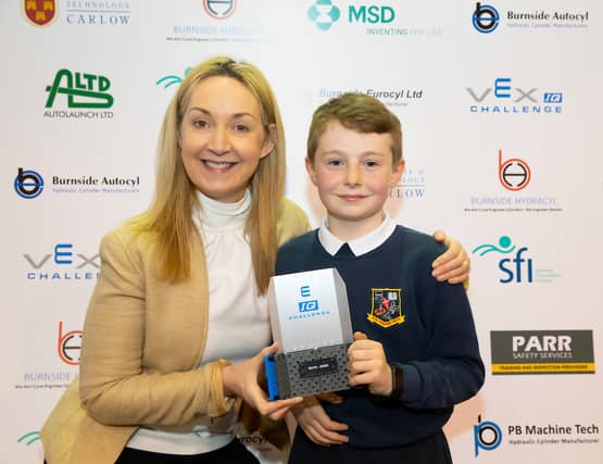 Luke Fanning from Scoil Padraig Naofa with Rosemary Flynn, Head of Student Services at IT Carlow. Luke accepted 2nd prize in the Driver Skills Change