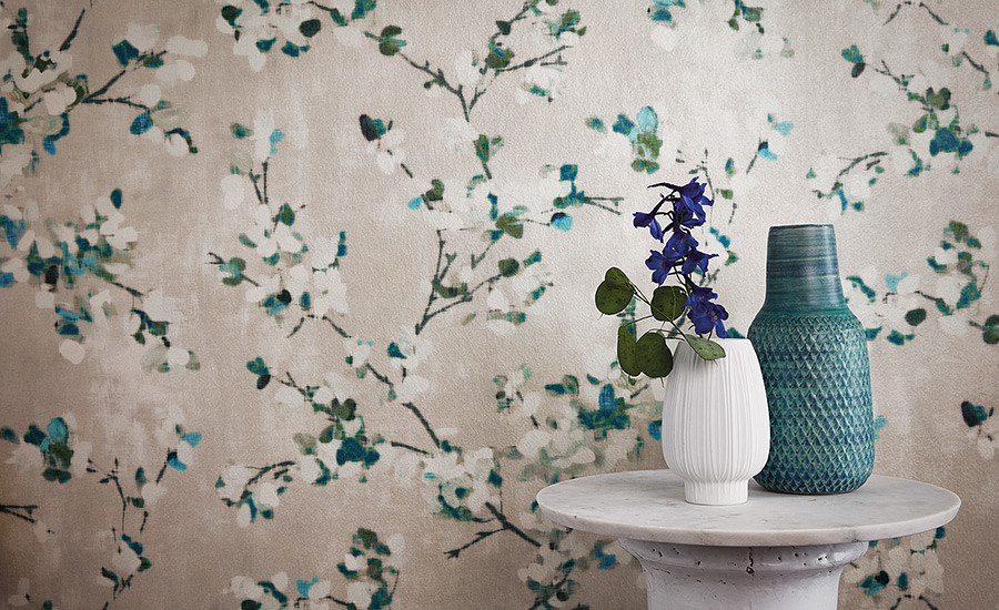 Floris wallcovering in peacock from Aspire Designn