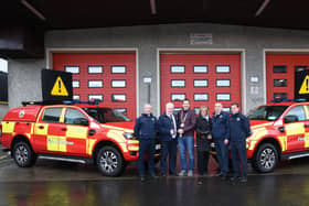 Senior Asst Chief fire Officer Ray Regan, Station Officer Tom McGrath, Cathaoirleach Peter Cleere, Mary Mullholland Director of Services, Station Officer Damien Ryan Chief Fire Officer John Collins