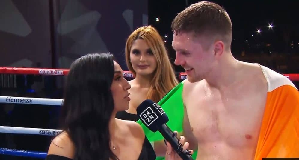 Jason Quigley being interviewed after his win over Marin